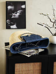 Uubags Chanel large shopping bag straw, canvas, sheepskin & gold-colored metal dark blue 26x54x18cm - 6