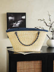 Uubags Chanel large shopping bag straw, canvas, sheepskin & gold-colored metal dark blue 26x54x18cm - 2
