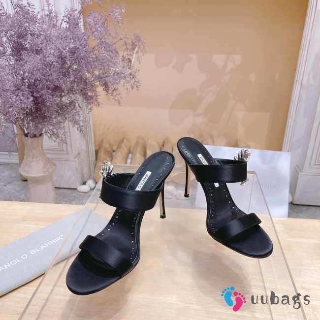 Uubags Chivela Manolo Blahnik sandal in satin with jewel application black 9cm - 1