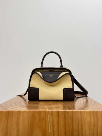 Uubags Loewe small Amazona 180 bag in suede oro/chocolat 24.5x18.5x10cm