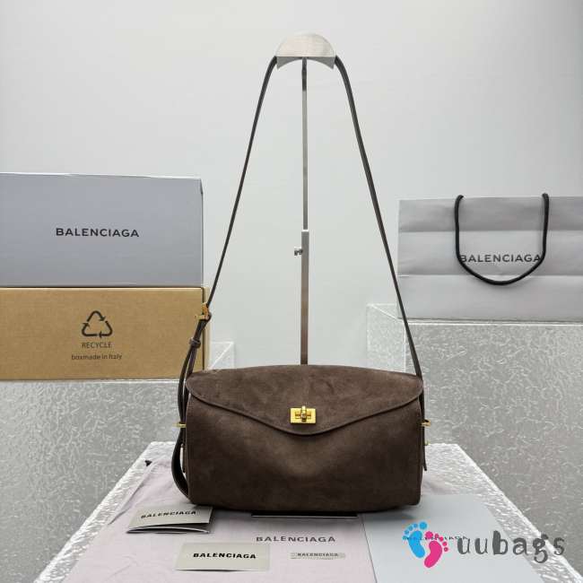Uubags Balenciaga Le 7 Shoulder Bag Medium In Moka Suede Calfskin 26x13.5x10cm - 1