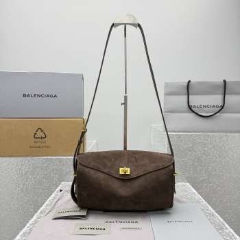 Uubags Balenciaga Le 7 Shoulder Bag Medium In Moka Suede Calfskin 26x13.5x10cm