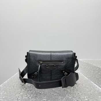 Uubags Balenciaga Le City Flap Messenger Bag Small In Black Arena Lambskin 27x17x10cm