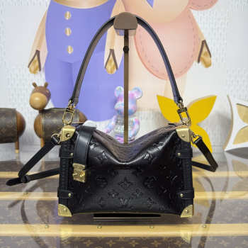 Uubags Louis Vuitton M26305 Side Trunk MM Bag In Black Glossy Crinkled Calfskin 23.5x8.5x16cm