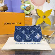 Uubags Louis Vuitton M27561 Pochette Clés Monogram Flowers Denim In Blue 13x8x1.5cm - 5