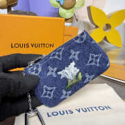 Uubags Louis Vuitton M27561 Pochette Clés Monogram Flowers Denim In Blue 13x8x1.5cm - 4
