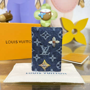 Uubags Louis Vuitton M27560 Pocket Organizer Monogram Flowers Denim In Blue 7.5x11.1x1cm