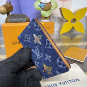 Uubags Louis Vuitton M27560 Pocket Organizer Monogram Flowers Denim In Blue 7.5x11.1x1cm - 3