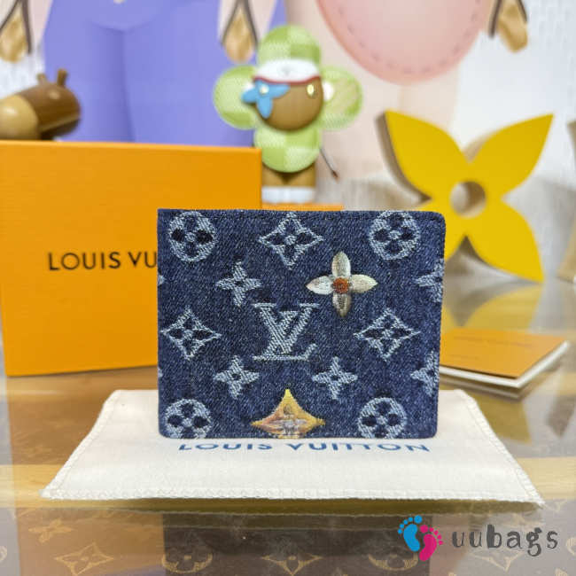 Uubags Louis Vuitton Multiple Wallet Monogram Flowers Denim In Blue 11.5x1.5x9cm - 1