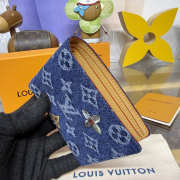 Uubags Louis Vuitton Multiple Wallet Monogram Flowers Denim In Blue 11.5x1.5x9cm - 3