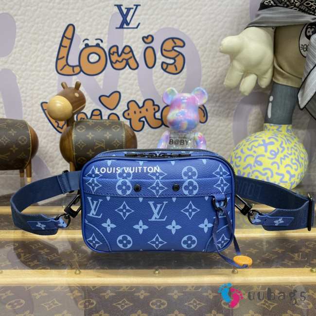 Uubags Louis Vuitton M82544 Alpha Wearable Wallet Monogram Shadow Cowhide Leather Blue 18.5x11x6.5cm - 1