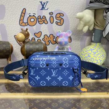 Uubags Louis Vuitton M82544 Alpha Wearable Wallet Monogram Shadow Cowhide Leather Blue 18.5x11x6.5cm