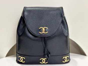 Uubags Chanel Vintage Backpack Caviar With Golden Hardware Logo 31x11x39cm