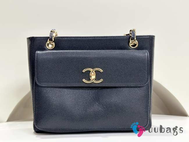 Uubags Chanel Black CC Caviar Front Pocket Shoulder Bag 26x10.5x22cm - 1