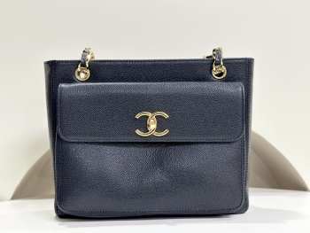 Uubags Chanel Black CC Caviar Front Pocket Shoulder Bag 26x10.5x22cm