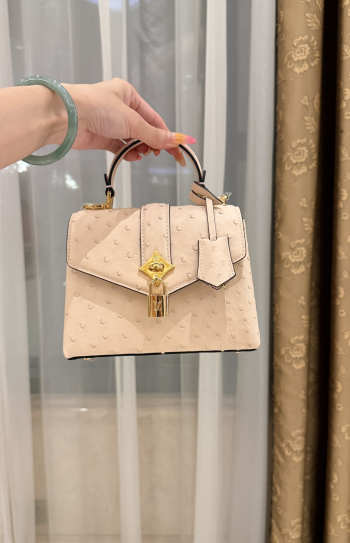 New Collection 2026 Louis Vuitton N83604 Rose Des Vents Mini In Beige Ostrich Leather 19x15x9cm