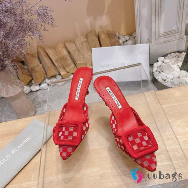 Uubags Manolo Blahnik Maysale Check Buckle Mules In Red 7cm - 1