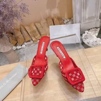 Uubags Manolo Blahnik Maysale Check Buckle Mules In Red 7cm