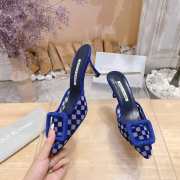 Uubags Manolo Blahnik Maysale Check Buckle Mules In Blue 7cm - 5