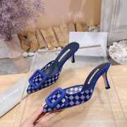 Uubags Manolo Blahnik Maysale Check Buckle Mules In Blue 7cm - 4