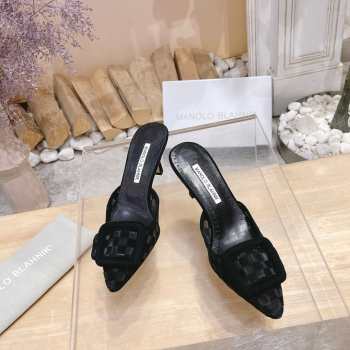 Uubags Manolo Blahnik Maysale Check Buckle Mules In Black 7cm
