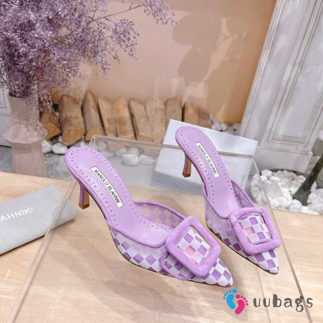 Uubags Manolo Blahnik Maysale Check Buckle Mules In Purple 7cm - 1