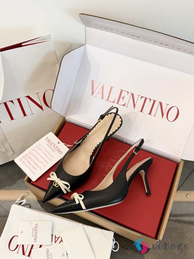 Uubags Valentino Bepointy Slingback Pump In Black/Ivory Patent Leather And Kidskin 8cm - 1