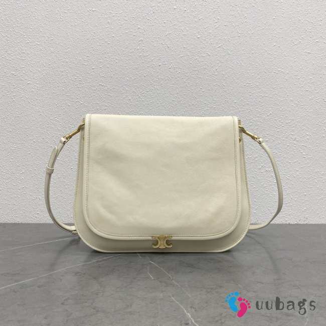 Uubags Celine Soft Triomphe Besace In Supple Shiny Lambskin White Cotton 34x25x13cm - 1
