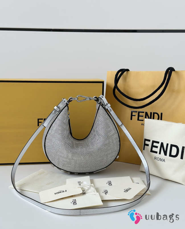 Uubags Fendi Small Fendigraphy Silver Crystals Charm Bag 20x7x13cm - 1