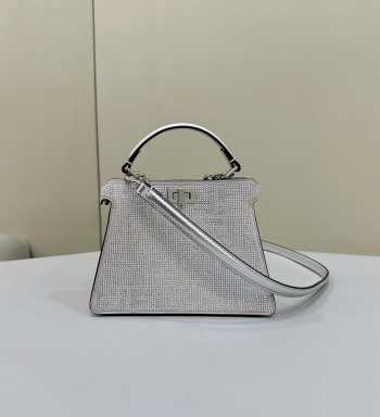Uubags Fendi Peekaboo ISeeU mini silver leather bag with crystal FF motif 20x11x15cm