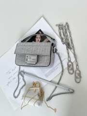 Uubags Fendi Baguette mini silver suede bag with FF in crystals and studs 20x5x13cm - 2