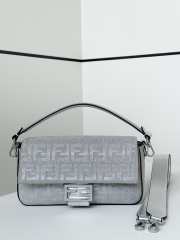 Uubags Fendi Baguette medium silver suede bag with FF in crystals and studs 27x6x15cm  - 1