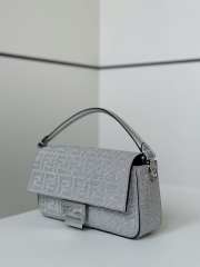 Uubags Fendi Baguette medium silver suede bag with FF in crystals and studs 27x6x15cm  - 3