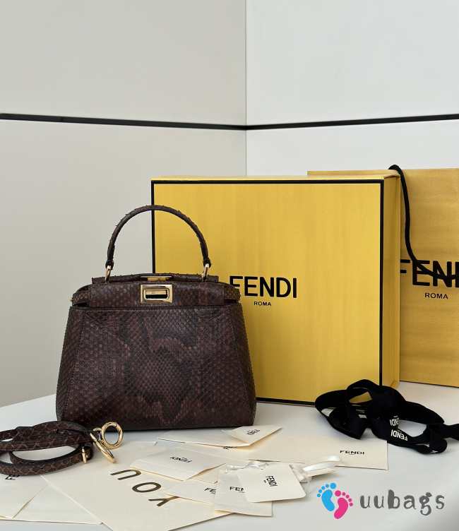 Uubags Fendi mini Peekaboo dark brown python leather bag 23x12x19cm - 1