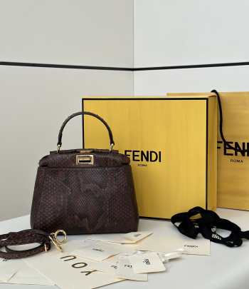 Uubags Fendi mini Peekaboo dark brown python leather bag 23x12x19cm