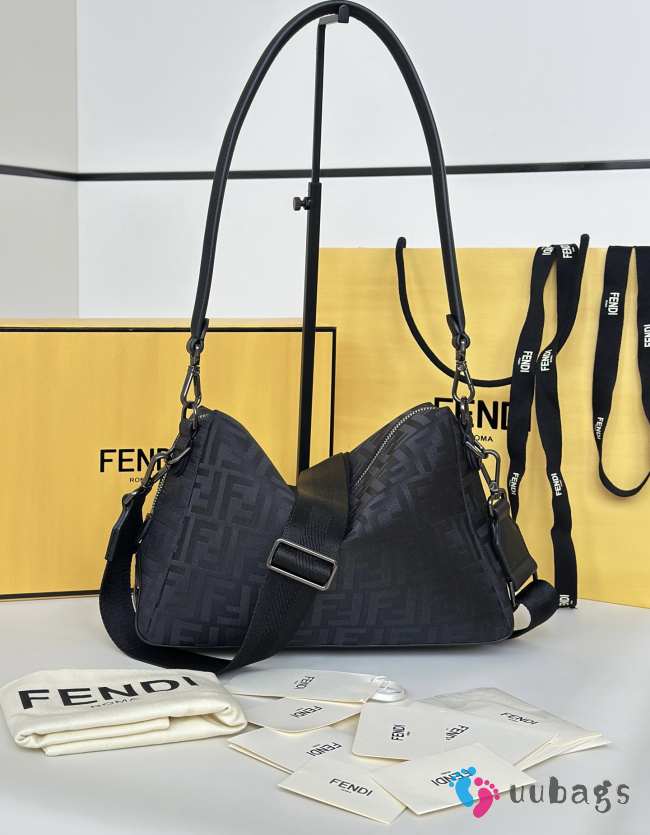 Uubags Squared FF Fendi Lui medium black leather and black FF nylon bag 28x11x19cm - 1