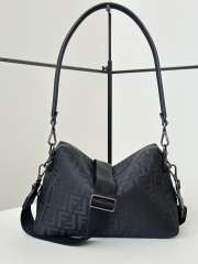 Uubags Squared FF Fendi Lui medium black leather and black FF nylon bag 28x11x19cm - 6