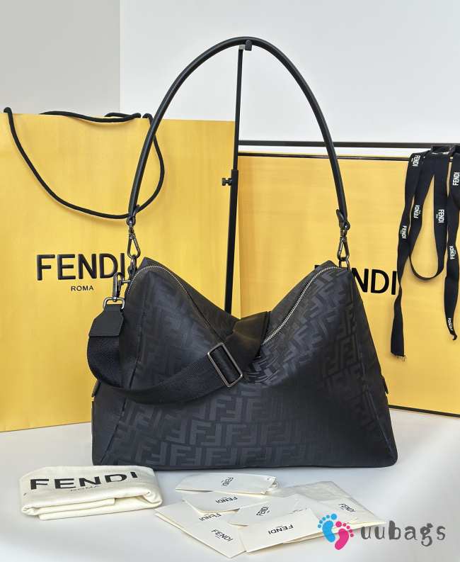 Uubags Squared FF Fendi Lui large black leather and black FF nylon bag 38x13x27cm - 1