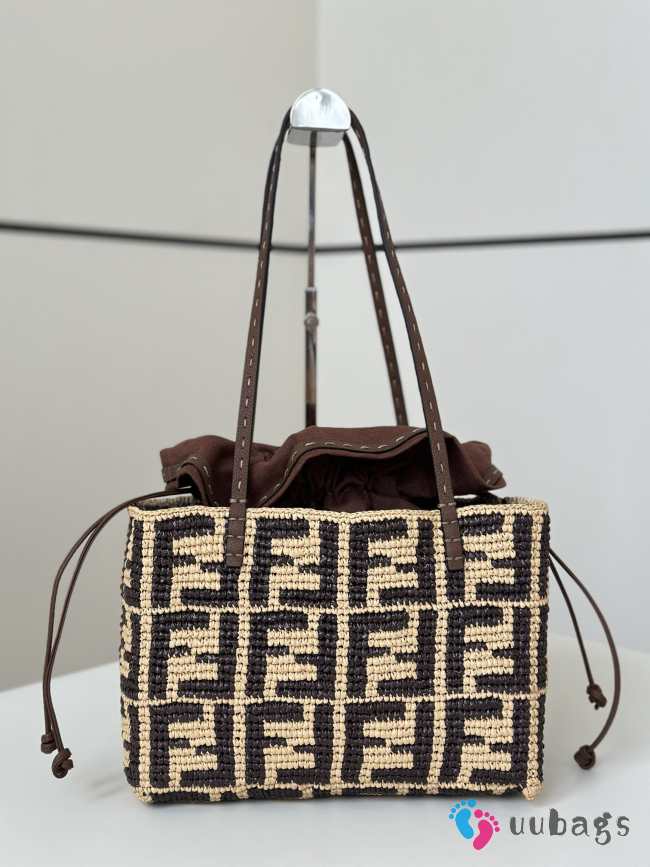 Uubags Fendi small Roll brown FF raffia crochet shopper with pouch 23x15x19.5cm - 1