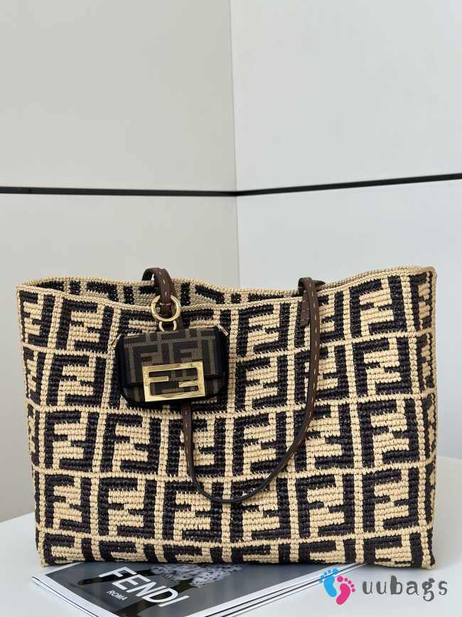 Uubags Fendi Roll large brown FF raffia crochet shopper 35x19.5x32cm - 1