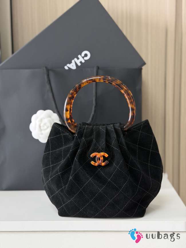 Uubags Chanel mini pouch in black suede with gold metal 12x5x9cm - 1
