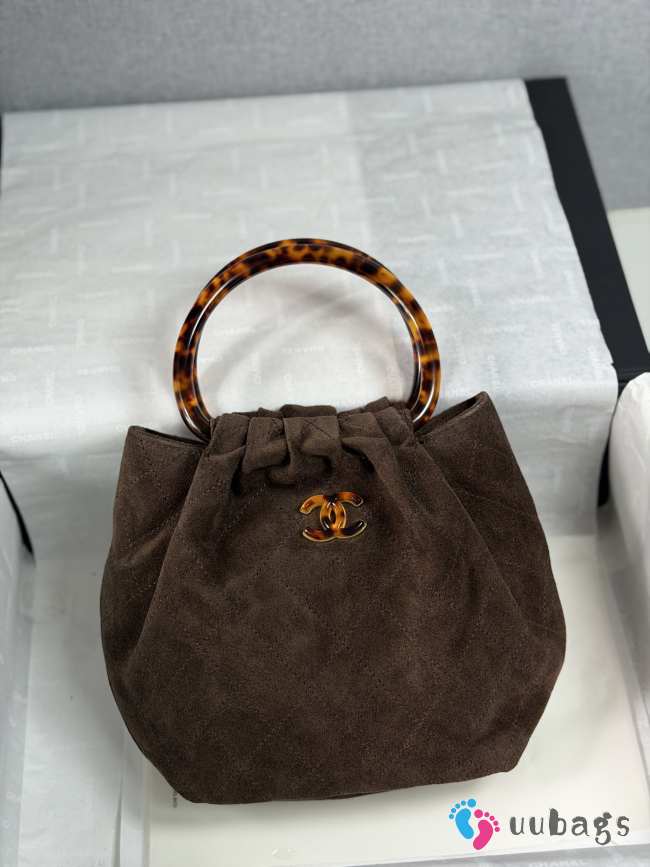 Uubags Chanel mini pouch in brown suede with gold metal 12x5x9cm - 1