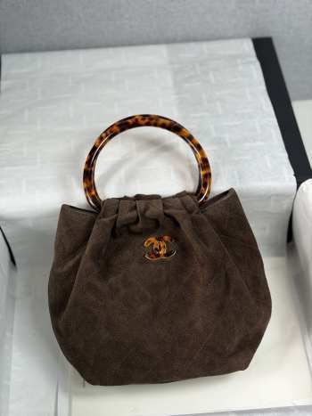 Uubags Chanel mini pouch in brown suede with gold metal 12x5x9cm