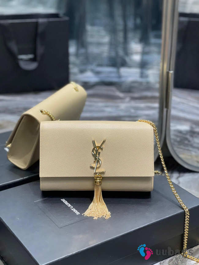 Uubags YSL Kate Small Tassel Bag In Grain De Poudre Embossed Leather Beige 24x14.5x5cm - 1