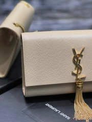 Uubags YSL Kate Small Tassel Bag In Grain De Poudre Embossed Leather Beige 24x14.5x5cm - 2