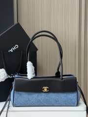 Uubags Chanel Calfskin Denim Stitched Urban Essentials Small Shopping Bag Blue Black 15x30.5x11.5cm - 1