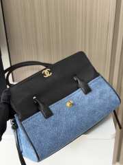 Uubags Chanel Calfskin Denim Stitched Urban Essentials Small Shopping Bag Blue Black 15x30.5x11.5cm - 6