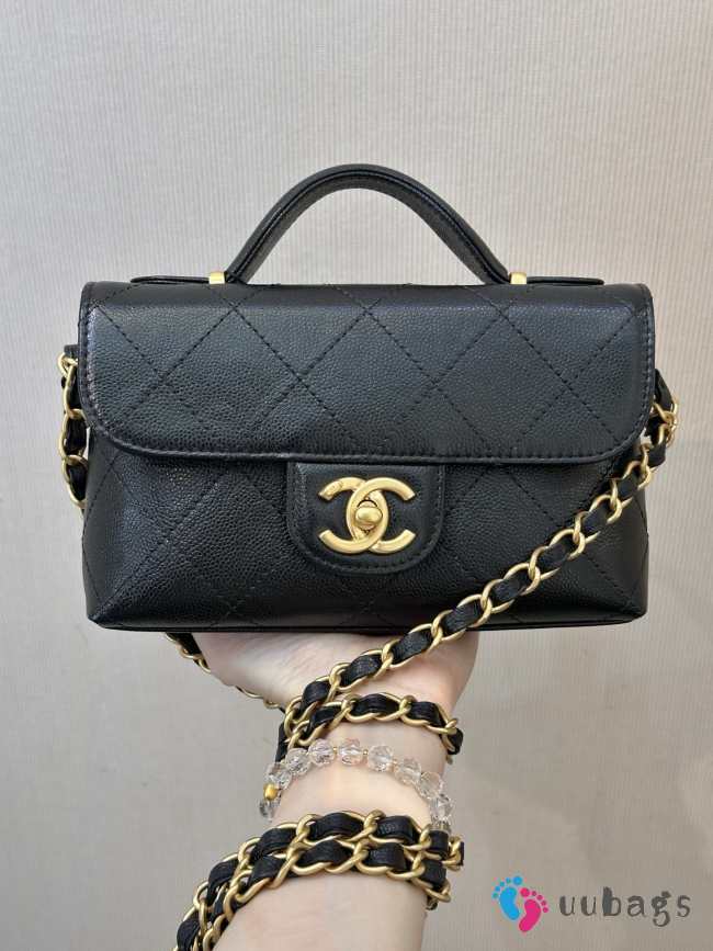 Uubags Chanel Small 25K Black Gold Caviar Leather Flap Bag 19.5x12x5.5cm - 1