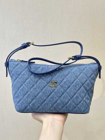 Uubags Chanel Clutch With Leather Strap In Denim & Gold Metal Blue 14x26x8.5cm