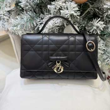 Uubags My Tender Dior Top Handle Mini Bag Black Macro Cannage Lambskin 21x11.5x7cm